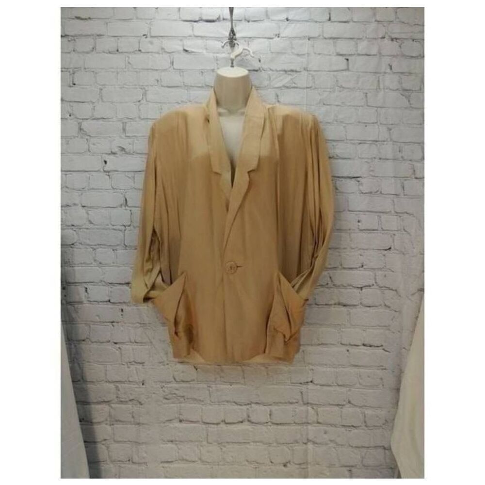 Yoshi VINTAGE Women's Size Medium Beige One Button Jacket Blazer